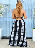 Sexy Halter Sleeveless Striped Print Backless Loose Maxi