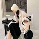 Ins Autumn Kawaii Teddy Bear Fur Oversize Hoodies Harajuku Women Bomber Jacket Faux Lambs Coat Fleece Plus Size