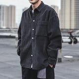Kong Style Spring And Autumn Corduroy Long-Sleeved Shirt Men's Loose Solid Color Suit Handsome Casual Shirt Jacket-Outfit