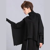 Loose Fit Black Asymmetrical Big Size Sweatshirt New Turtleneck Long Sleeve Women Big Size Fashion Tide Spring 2022