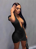 Sexy V-neck Short Sleeves Solid Knitted Mini Sheath Club