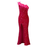 New Fashion Temperament Tagonal Banquet High Waist Open Fork Dress