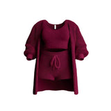 2025 New Knitted Plush Long-Sleeved Coat Vest Shorts Four-Piece Set + Three-Piece