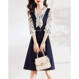 Korean Version Of The Suit Women's 2025 Autumn And Winter High-End Relaxation Knitted Sweater Half-Dress