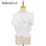 Pullover Patchwork Ruched Shirt For Women Square Collar Butterfly Sleeve Solid Blouses Female Clothing 2022