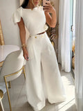 2 Pieces Sets Women Sleeveless Tee And Wide Leg Pant Outfits Casual Summer 2 Pieces Pant Sets Casual Suits Women-Outfit