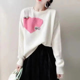 Heart-shaped Knitted Jumpers Women's Clothing Commute Autumn Winter Casual O-Neck Fashion Beading Patch Designs