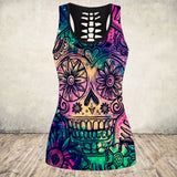 Skull Print Tank Top Women Halloween Cotton Sleeveless Tee Shirt Workout Black Vest