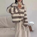 Style Color Striped Sweater Blouse Outside The New Autumn And Winter Temperament Short Style Loose Knitted Cardigan Jacket-Outfit