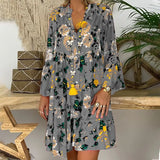 Bohemian Women Dresses Summer Long Sleeve Button Loose Mini Dress Big Swing Boho Dress Printed Vestido 425-0-Outfit