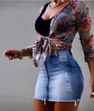 Color Ripped Fresh And Sweet Sexy Zipper Denim