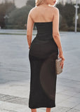 Sexy Black Off Shoulder Ruched Slit Long
