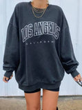 Letter Print Black Oversized Crewneck Pullover