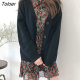 Women Autumn Solid Single Breasted Cardigans V-neck Leisure Warm Loose Female Jumpers Knit Korean Simple Outwears