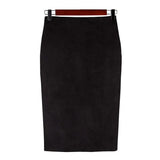 colors 2018 Women Skirt Winter Solid Suede Work Wear Package Hip Pencil Midi Skirt Autumn Winter Bodycon
