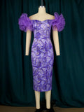 Net Yarn Sleeves Stitched Printed Bags Dresses Mid-Sevent Dress Party Dress Women