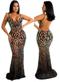 Sexy Squins Backless Straps Long