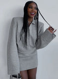Casual Grey Long Sleeve Shirt Dress with