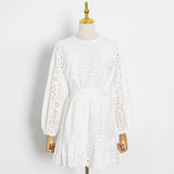 TWOTWINSTYLE Patchwork Lace Two Piece Set For Women Stand Collar Long Sleeve Shirt A Line Skirt Spring Elegant Sets Female