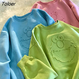 Chic Cartoon Kawaii Crewneck Sweatshirt Women Teens Girls Winter Tops Clothes Loose Casual Oversized Korean Fashion