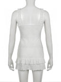 Sweet Cute Patchwork Lace Ruffles A-Line Dress Holiday Sexy Slim V-Neck Sleeveless Mini Dresses For Women 2023 Summer-Outfit