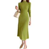 Autumn And Winter Long Over-Knee Sweater Skirt Half-High Collar With The Bottom Of The A-Word Knitted Dress