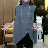 Basic Solid Color Sweater Vest Women's Clothing Casual Turtleneck 2023 Autumn Winter Fashion Asymmetrical Knitted Jumpers-Outfit