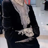 Lace Hollow Out Spliced Blouse Autumn Winter Slim Long Sleeve Basic Women's Clothing Casual Stand Collar Vintage Shirt-Outfit