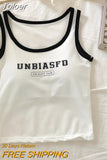 Cotton Letter Printed Women Tank Tops With Bra Pad Elastic Knitting Crop Tops For Women Casual