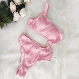Toloer New Solid Color One-Shoulder One-Piece Swimsuit Sexy Ladies