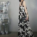Floral Spliced Printed Dresses Casual Loose A-Line Waist Women's Clothing Stylish Slip Sleeveless Pleated Long Dress