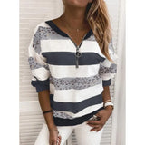 Zipper Tshirts Christmas Print Fashion Casual O-Neck Long Sleeve Elegant Top Pullover T-Shirt Streetwear