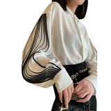 Straight Patchwork Shirt For Women Lapel Lantern Sleeve Colorblock Loose Blouses Female Clothing Style 2022