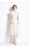 Famous Style Suit Female Lace Hook Bubble Sleeve Shirt Two Sets Of High-Rise Thin Half-Dress
