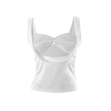 Women's Summer Retro Vintage Y2K Tank Tops Swing Collar Sleeveless Bra Lace Bow Front Slim Fit Cutout Satin Crop Tops-Outfit
