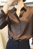 Fashion Satin Loose Silk Shirt Female Button Up White Top Femme OL Professional Dress Shirt Lady Clothes Blusas