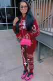Print Hooded Sweatsuit with