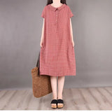 Summer Women's Pullover Polo Button Plaid Short Sleeve Shirring Fashion Casual Harajuku Ruffles Vacation Party Dresses-Outfit