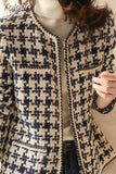 Women Fashion Elegant O-Neck Long Sleeve Chic Basic Plaid Kroean Style Casual All-match Simple Streetwear Clothing