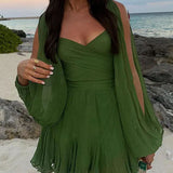 Spring Women's Dress Sexy Hottie Skylit Lantern Sleeve V Collared Shoulder