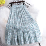Summer Chiffon Beach Boho Maxi Women Skirt High Waist Floral Print Vintage Holiday Ruched Long Fashion Skirts