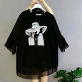 Fashion Printed Loose Patchwork Shirt Women's Clothing Oversized All-match Casual Irregular Summer Streetwear Button