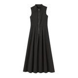 2025 New Women's Dress French Design Round Neckless Sleeveless Commuting Temperament Fan Flute