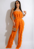 Sexy Strapless Sleeveless High Waist Solid Mesh Ruffles Loose Two Piece Pants