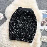 Autumn Women Sequins Bodycon Skirt Elegant High Stretchy Waist Pencil Faldas Female Club Party Saias New Fashion