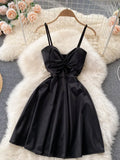 Twist V-neck Spaghetti Strap Mini Party Dress Women Leopard Print Sleeveless High Waist A-line Club Night Out Dress