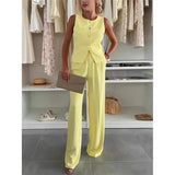 Elegant V-Neck Button-Buttoned Trouser Trousers Set Two-Piece Fashion Set In The Summer Of
