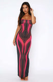 Spring-Summer Women's New Thin Slings With Bra Printed Striped Long Dress