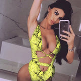 Toloer New Bikini One-Joined Bikini Bikini Leopard Print Hollowed-Out One-Piece Swimsuit-Outfit