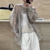 TWOTWINSTYLE Loose Two Piece Set Womens Square Collar Sleeveless Tank Tops Lapel Long Sleeve Blouses Solid Sets Females